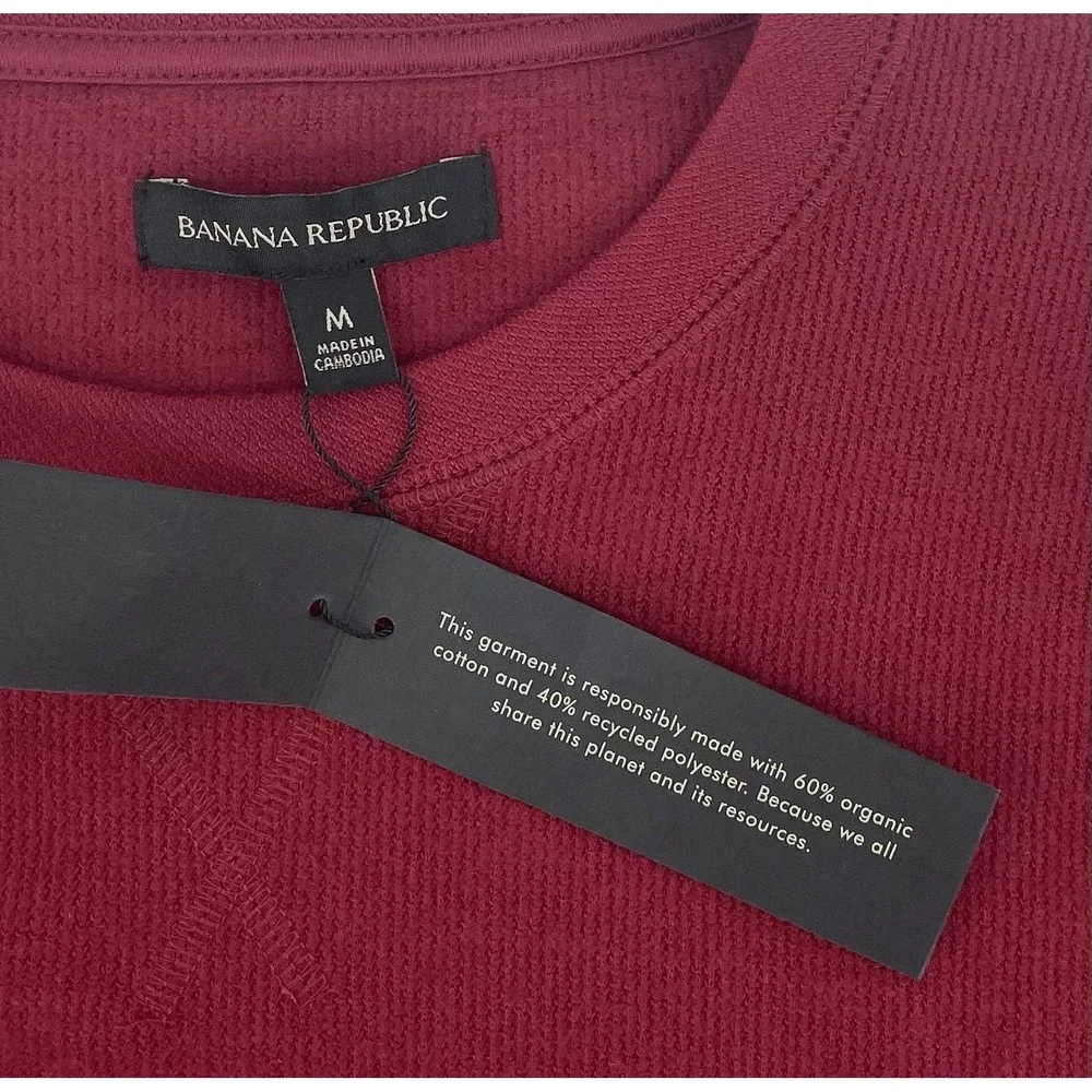 Banana Republic Sweatshirt Mens Med Burgundy Textured Organic Cotton Blend NWT